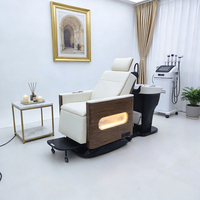 Sillón de Lavado de Cabello Eléctrico con Masaje, Mueble de Salón de Belleza y Spa, Terapia de Agua para la Cabeza, Silla de Lavado con LED para Barbería y Spa