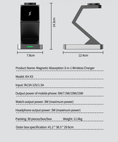 2025 3-en-1 support de téléphone magnétique électrique 10W écouteurs support Station de charge sans fil type-c 15W PD PC GAN montres intelligentes