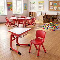 Ensemble table et chaise trapézoïdale ergonomique pour maternelle, en acier, plastique et bois, bureau d'étude pour enfants, mobilier scolaire