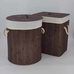 Bamboo Laundry <b>Basket</b> Round Foldable Fabric Clothing Organizer Storage With Lid And Rope Handles - Product Image 2