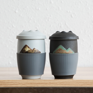 Taza de Té de Cerámica de 9.5oz/280ml, Estilo Japonés con Montañas en Relieve, Taza de Viaje con Infusor y Tapa, Excelente Regalo para Amantes del Té - Product Image 1