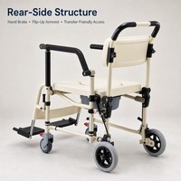 Fauteuil de douche et de transfert portable en alliage d'aluminium réglable avec accoudoirs rabattables et seau amovible