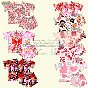 Set di Maglietta e Pantaloncini in Bambù per San Valentino, <span class=keywords><strong>Pigiama</strong></span> Estivo a Maniche Corte per Bambina, 2 Pezzi di Abbigliamento per Ragazze - Product Image 6