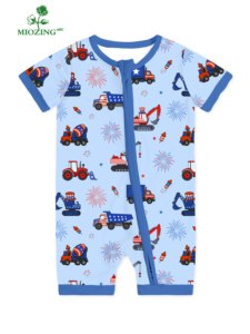 Combinaison bébé garçon en fibre de bambou à motif Jour de l'Indépendance Miozing, fermeture éclair bidirectionnelle, écologique, douce, adaptée aux peaux sujettes à l'eczéma, vente en gros - Product Image 2