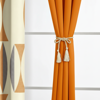 Ensemble de 6 rideaux occultants en fausse soie à motif géométrique, tissu écologique avec pompons, vente en gros pour le marché américain