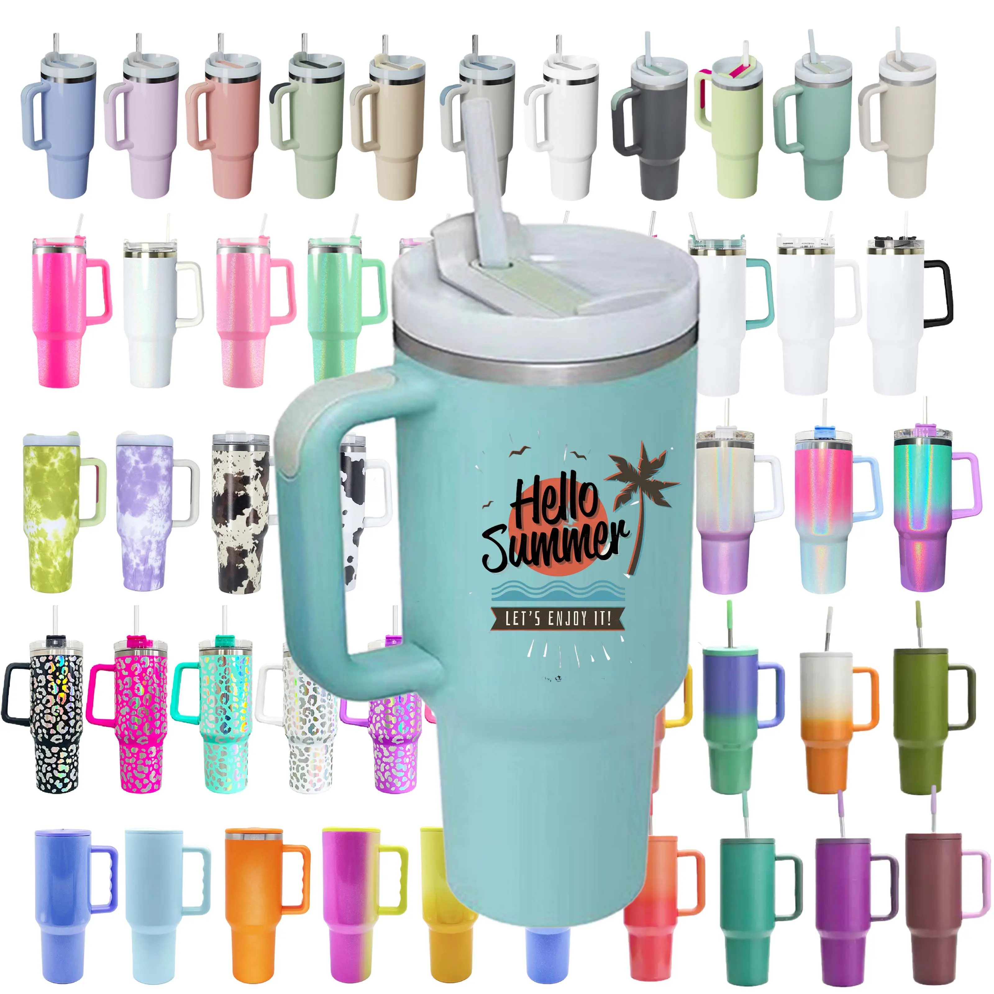 High Quality Double Wall Insulated Tumbler Cups Stainless Steel Cup Thermal Water Bottle 40Oz Custom Coffee Tumbler With Handle