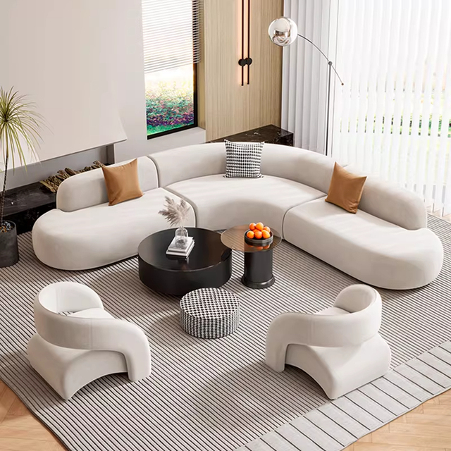 Fabric Sofa Living Room Corner Design Modern Style Apartment Villa L-Shape Sofa Set for Beauty Salons Coffee Table Set Hotel
