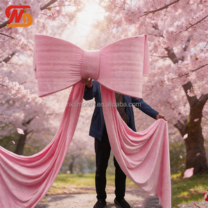 SMOOTH Velvet Pink Giant Bow Silk Bow Knot Hand Made Fabric Bows <b>Backdrop</b> for Wedding Decoration - Product Image 1
