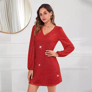 Venta caliente Europea <span class=keywords><strong>de</strong></span> manga larga con cuello en V <span class=keywords><strong>de</strong></span> lentejuelas Mini vestido <span class=keywords><strong>de</strong></span> noche Club <span class=keywords><strong>de</strong></span> fiesta <span class=keywords><strong>de</strong></span> cóctel vestido pequeño - Product Image 2