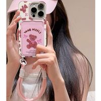 Étui de téléphone portable mignon avec porte-cartes motif ours de dessin animé pour iPhone 16 15 14 17 Air 18 11 Pro Max Coque Arrière Funda