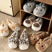 XIXITIAO Chaussons en peluche pour femmes, motif animaux mignons (chat, hamster), à bout fermé, chauds et douillets pour l'hiver, pantoufles d'intérieur