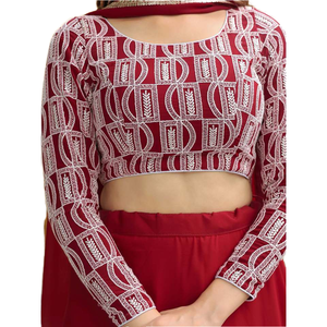 Stunning <b>Red</b> <b>Sequins</b> Georgette Party Wear Lehenga Choli With Dupatta - Product Image 1