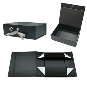 사용자 정의 로고 도매 럭셔리 접는 자석 포장 발렌타인 선물 상자 블랙 박스 리본 폐쇄