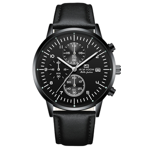 Montre chronographe vintage pour homme, bracelet en cuir, multifonction, montre-bracelet pour homme - Product Image 2