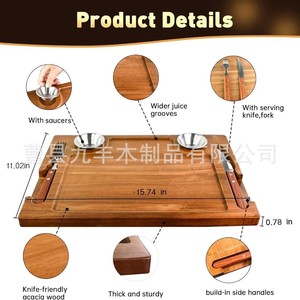 Acacia <b>Wood</b> Cutting Board With Knife Fork Set 15.74 In Multipurpose Kitchen Chopping <b>Block</b> - Product Image 1