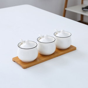 Ensemble de pots à épices en céramique blanche, avec couvercle et cuillère, rond et carré, personnalisé, pour assaisonnement, sel et sucre, cuisine - Product Image 2