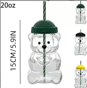 Chịu nhiệt phim hoạt hình Gấu Chai thủy tinh với rơm 20oz nước giải khát sữa chai cho Iced cà phê phiên bản giới hạn Kính gấu cốc - Product Image 2