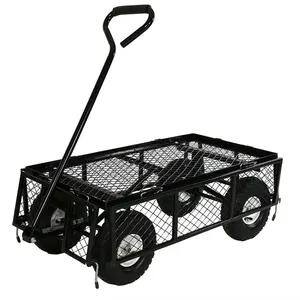 Hand pull Trolley Heavy Duty Outdoor Steel Rolling Utility Wagon Yard Garden Dump Lawn Cart for Kids with Beach Wheels