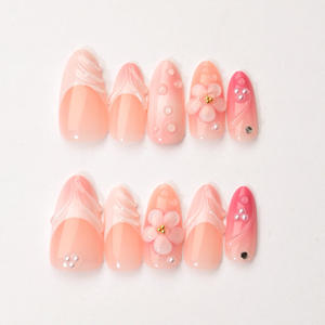 <span class=keywords><strong>Faux</strong></span> <span class=keywords><strong>ongles</strong></span> complets en amande de qualité supérieure, 30 pièces, <span class=keywords><strong>avec</strong></span> fleurs en résine 3D, design luxueux à effet de perle d'eau française - Product Image 3