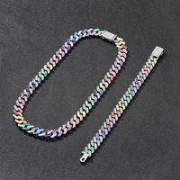 Collier chaîne cubaine à maillons de 12 mm pour hommes, style Hip Hop, plaqué or, émail et strass pavés, bijoux de rappeur