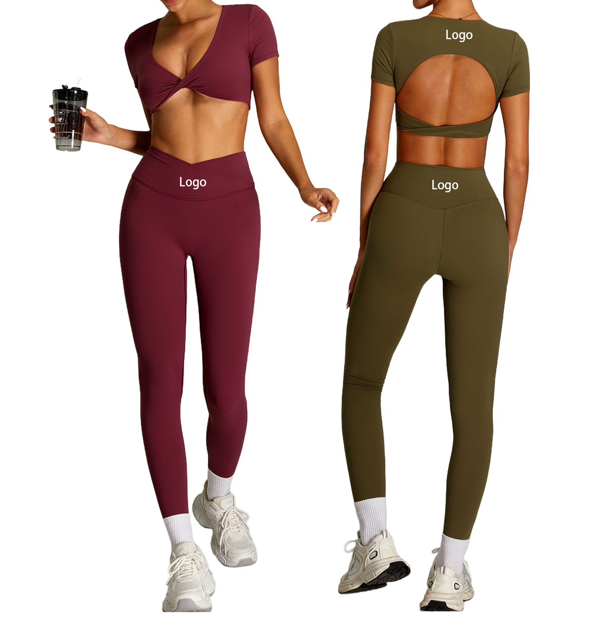 Women's High-Waisted Cross-Front Bare-Skin Feel Yoga Wear Tight-Fitting Quick-Dry Fitness Clothing Outdoor Sports Running Set