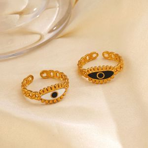 New Gold Plated Stainless Steel Open Adjustable Black White Drip <strong>Oil</strong> Eyes Finger Ring for Women Jewelry - Product Image 2