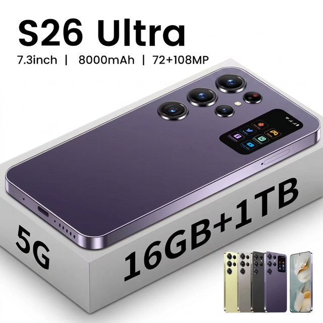 2026 New S26 Ultra 5G LTE CDMA Smartphone Octa Core 16GB+1TB 120Hz OLED 6.9" 108MP Face ID Fingerprint Dual SIM 7000mAh Battery