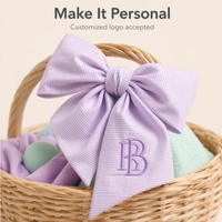 Ensemble de décoration pour panier-cadeau de baby shower, nœud en tissu seersucker rose/bleu, portable et doux pour les emmaillotes de nouveau-né, initiales brodées