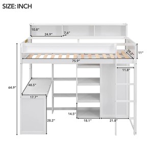 Letto a Soppalco Multifunzionale per Bambini e Adulti con Scrivania, Armadio e Libreria, Mobile Contenitore in Legno Ecologico dal Design Moderno - Product Image 5