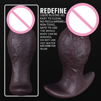 Dildo réaliste en silicone noir en forme de champignon, plug anal énorme, plug anal extrêmement grand, jouets sexuels pour adultes pour femmes et hommes