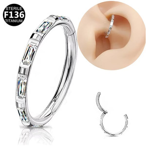 Anneaux de nez et boucles d'oreilles en titane F136 16G, bijoux de piercing géométriques en forme de cœur pour usage quotidien avec incrustation de zircon - Product Image 3