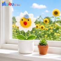 Plante de tournesol en pot au crochet faite à la main, visage souriant, décoration de bureau éternelle, pot de fleurs fini, cadeau pour la maison ou le bureau