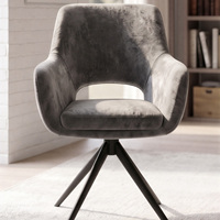 Chaise de salle à manger pivotante en velours avec accoudoirs creux, base en métal noir trépied, rotative, moderne, pour hôtel, accent, maison, bureau, intérieur