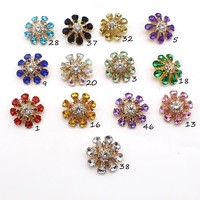 Kancing Jahit Logam Mewah Bulat Kristal Warna-warni Berhiaskan Rhinestone Bentuk Bunga