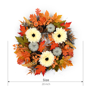 Wholesale Customized 20inch Home Decor Door Hanging <b>Autumn</b> Fall Chrysanthemum Leaf Pinecone <b>Wreath</b> - Product Image 1