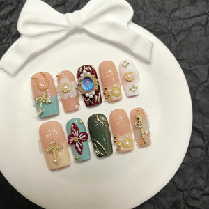 Luna Creates Blue Diamond Treasure Box Autocollants pour <span class=keywords><strong>ongles</strong></span> press-on faits à la <span class=keywords><strong>main</strong></span>, Autocollants pour <span class=keywords><strong>ongles</strong></span> blancs 10 pièces - Product Image 3