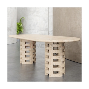 Muebles para el hogar personalizados, travertino, redondo, cuatro columnas, patas de mesa, esquina redonda, <span class=keywords><strong>Rectangular</strong></span>, largo, 96 pulgadas, mesa de comedor Nórdica - Product Image 2