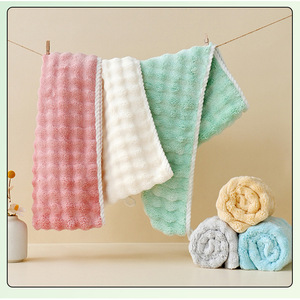 Serviette de séchage capillaire en polaire corail 25x65 cm, séchage rapide, couleur unie, pour usage domestique, avec bandeau intégré - Product Image 1