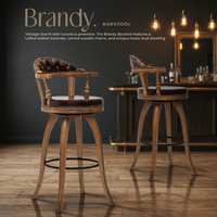 Tabouret de bar en cuir capitonné vintage traditionnel, avec structure en bois massif, siège pivotant, design antique, pour bar à domicile, salle à manger, ottoman, Turquie