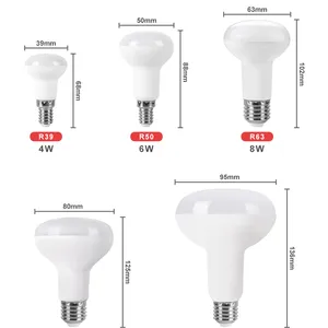 高効率プラスチックライトの白熱ランプアルミニウムを交換R50R63 R80 R95 6w 8w 12w 15w RタイプE27B22dLed電球