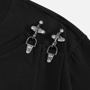 <span class=keywords><strong>T</strong></span>-shirt décontracté à manches courtes pour homme, col rond, en coton noir, coupe oversize, style streetwear, avec logo personnalisé et détail fermoir homard, thème <span class=keywords><strong>pompier</strong></span> - Product Image 4