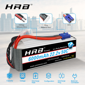 Batterie Lipo HRB 6S 22.2V 5000mAh 5200mah 6000mah 8000mah 10000mah 12000mah 16000mah 22000mah 50C pour drone UAV RC Quadricoptère - Product Image 4