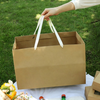 Sac fourre-tout en papier kraft écologique et imperméable pour pique-nique - Grande capacité, emballage épais pour cadeaux et traiteur