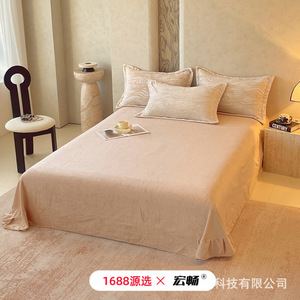 Milk Fleece Fitted Sheet Solid Color Winter Warm Skin-Friendly Modern Style Adult <b>Bedding</b> - Product Image 3