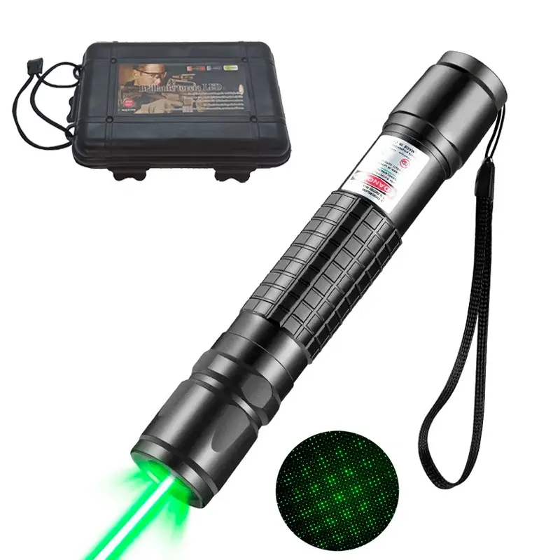 Long Distance Green Laser Pointer with Laser Star Verde Green Strong Lazer with 18650 battery packed with Black Plastic Box