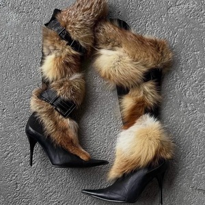 Nuevas Botas Largas de Tacón Fino con Peluche, a la Moda, para Mujer, Estilo Picante, Diseño Puntiagudo, con Cinturón de Cuero - Product Image 3
