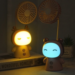 Cartoon Doll Mini Fan with LED <b>Light</b> USB Charging Night Lamb Fans Cooling Festival Gift Standing Fan - Product Image 5