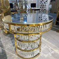Plateau de gâteau de mariage en acier inoxydable doré, électroplaté, avec des gouttes de cristal en verre acrylique pour les fêtes, les événements, les décorations de mariage