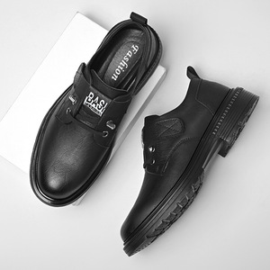 Black Genuine Leather Casual Shoes With Fleece Lining Low Heel Velcro <b>Lace</b> Up Men's Winter Warm <b>Boots</b> - Product Image 3