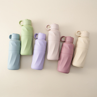 Bouteille de voyage pliable en silicone, design classique, sans BPA, anti-fuite, avec paille rabattable, boucle de transport, logo personnalisé, couleurs macaron pastel